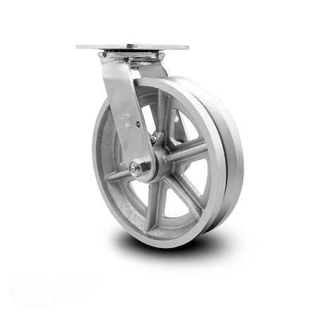 Service Caster 8 Inch V Groove Semi Steel Wheel Swivel Caster with Roller Bearing SCC SCC-30CS820-VGR